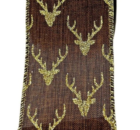 Brown glitter ribbon on a spool with reindeer (RF0542)