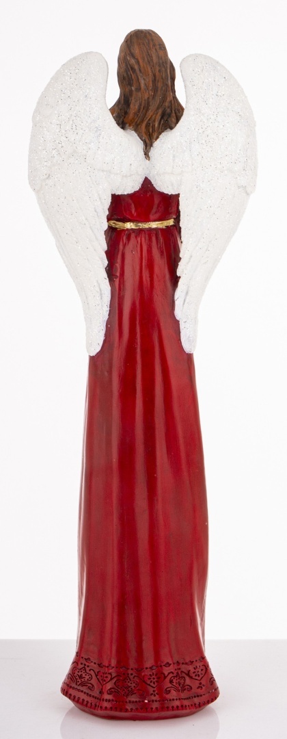 Angel 38cm with a lantern in a red dress, polyresin (181039)