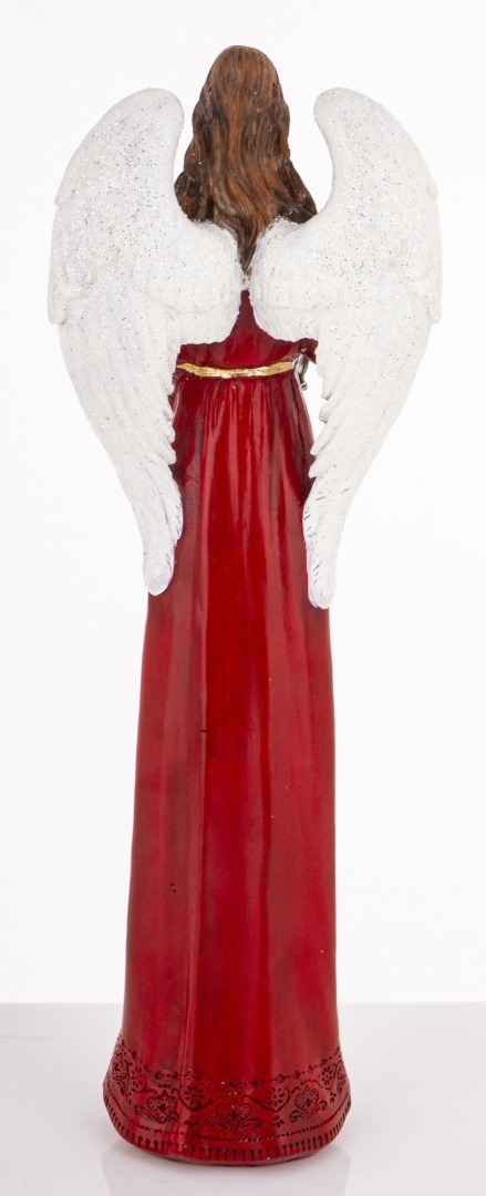 Angel 38cm with a lantern in a red dress, polyresin (181039)
