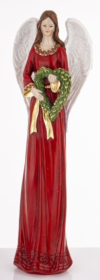 Anioł 38cm z wieńcem czerwona sukienka poliresing (181038) Anioł 38cm z wieńcem czerwona sukienka poliresing (181038)
