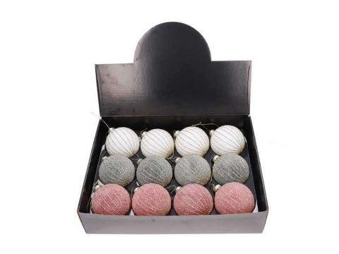 8cm sugar bauble red with gold glitter stripes (TG79853)