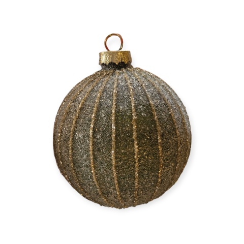 Bombka 8cm cukrowa zielona złote brokatowe paski (TG79853)