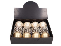 Bombka 8cm szampańska matowa paski biały brokat (TG79852)