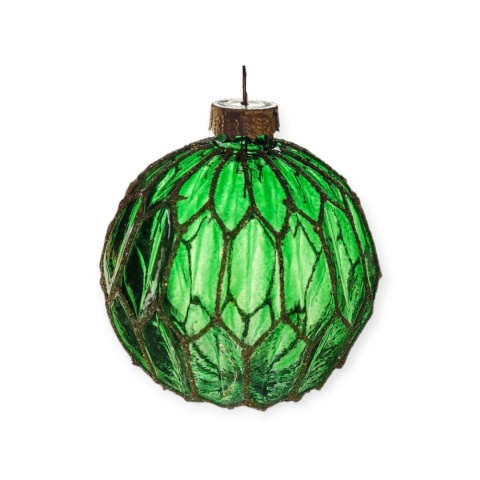 Bombka 8cm transparentna zielona geometryczny wzór (TG79846)