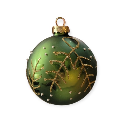 Bauble 8cm green matte glitter twigs (TG79855)