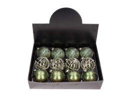 Bombka 8cm zielony mat brokatowe gałązki (TG79855)