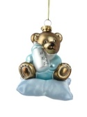 Glass bauble: Teddy bear on a blue pillow (121831)