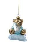 Glass bauble: Teddy bear on a blue pillow (121831)