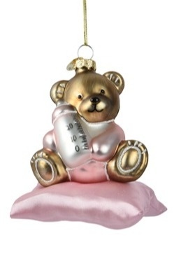 Bombka szklana: Miś na poduszce różowej (121831)