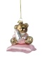 Glass bauble: Teddy bear on a pink pillow (121831)