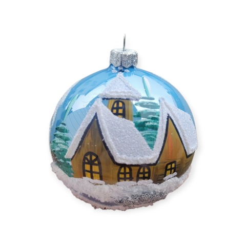 100 baubles decorated landscape pack of 4: CHURCH blue opal