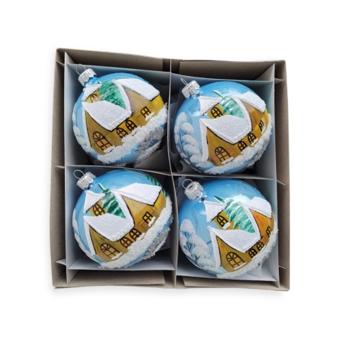 100 baubles decorated landscape pack of 4: CHURCH blue opal