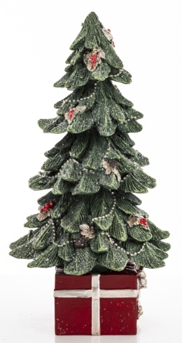 Choinka 26cm z ozdobami na paczce średnia poliresing (172548)