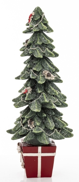 Choinka 32cm z ozdobami na paczce duża poliresing (172547)