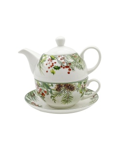 Christmas Leaves porcelain cup, jug and saucer, decorative box