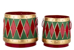 Set of 2 metal covers, red and green rhombuses (181444)