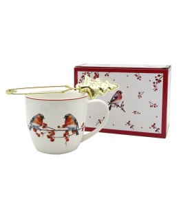 460ml porcelain mug with metal infuser Christmas Birds decorative box