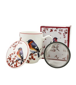 Christmas Birds porcelain mug with infuser, decorative box