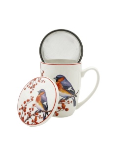 Christmas Birds porcelain mug with infuser, decorative box