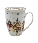 Christmas Village porcelain mug with infuser, decorative box
