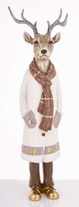Mr. Reindeer 42cm in white coat and scarf polyresin (181049)