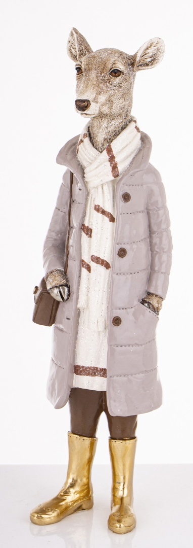 Pani renifer 36cm w płaszczu z torebką poliresing (181048)