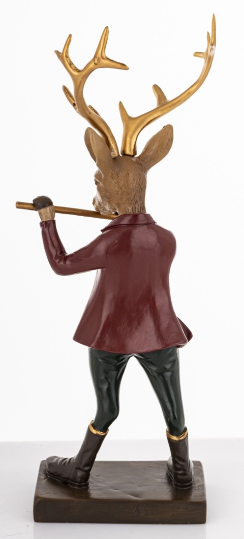 Reindeer 24cm playing the flute, polyresin (179761)