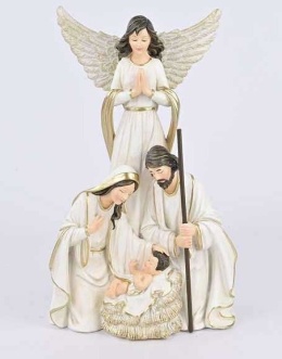 Holy Family with Angel 31cm beige gold polyresin (TG79279)