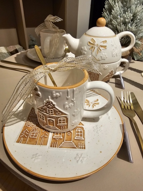 Talerz ceramiczny duży kamieniczki beżowo brązowy (463363)