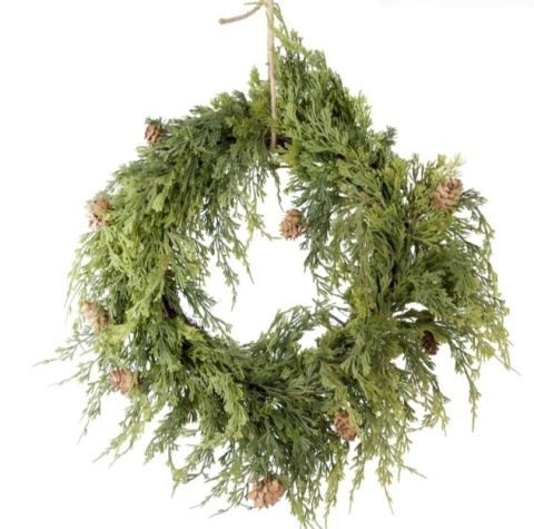 Green wreath 55cm PU "thuja" with cones (OZB07018)