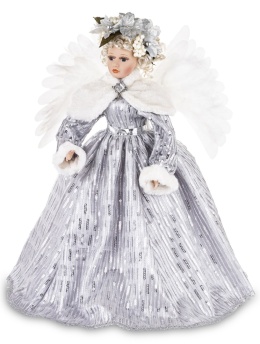 Anioł światłowodowy ruchomy 66cm w srebrnej sukni zasilacz (182347)