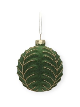 Bombka szkl. 8cm flok butelkowa zieleń gałązka (TG79772)