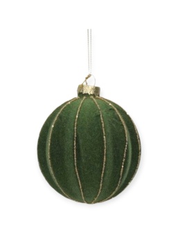 Bombka szkl. 8cm flok butelkowa zieleń paski (TG79772)