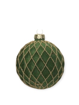 Bombka szkl. 8cm flok butelkowa zieleń romby (TG79772)