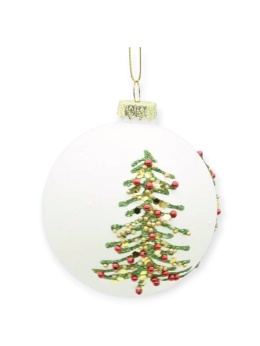 Bombka szklana 8cm biały mat kolorowa choinka (TG75979)