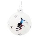 Glass bauble 8cm white matt skiers with snowflakes (518797)