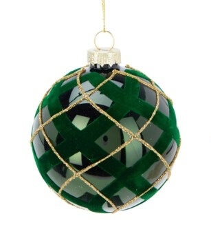 Bombka szklana 8cm błysk zielony welur kratka (512270)