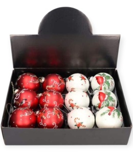 Bombka szklana 8cm czerwony mat laseczki (TG79599)