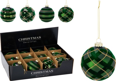 Bombka szklana 8cm mat zielony welur paski (512270)