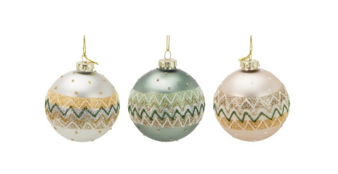 Glass bauble 8cm matte pearl glitter pattern (523381)