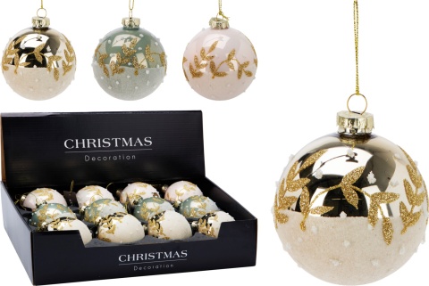 Bombka szklana 8cm szara z gałązkami (526749)