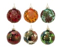 Glass bauble 8cm green glitter painted petals (523386)