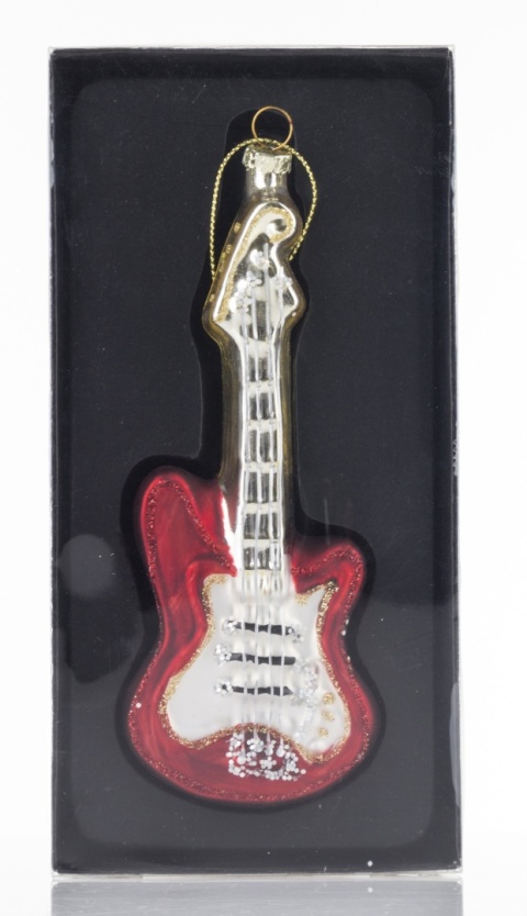 Glass bauble: Guitar beige and red (123984)