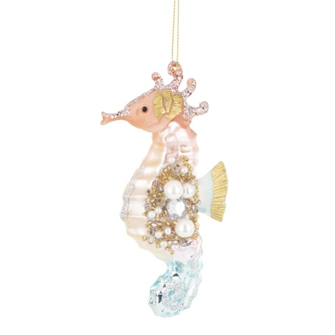Bombka szklana: Konik morski różowy z perełkami (179951)