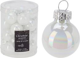 Bombki szklana 2,5cm białe opalizowane 