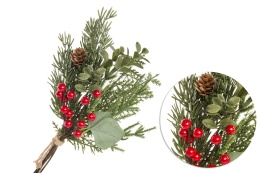 Bukiet mix gałązek z czerwonymi owocami dł. 32cm (OZB07329)