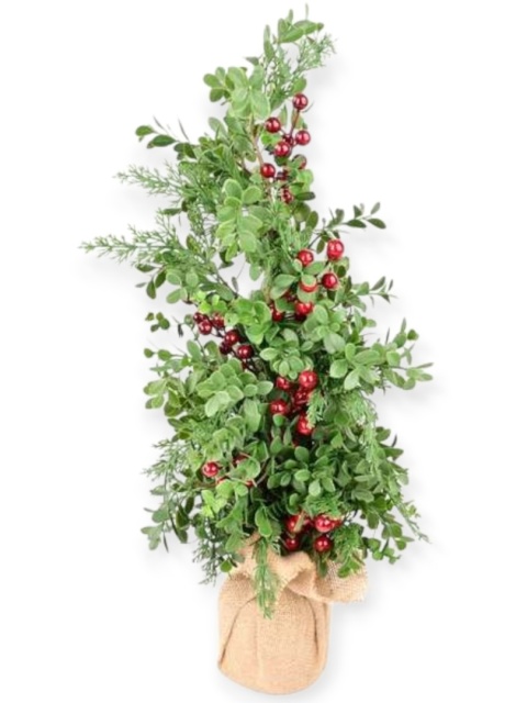 Drzewko 67cm w jucie mix gałązek bordowe owoce (CV37234) h:67x20cm