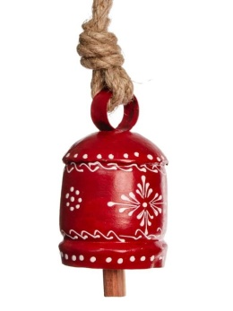 Dzwonek metalowy czerwony malowany na sznurze (ART20763)