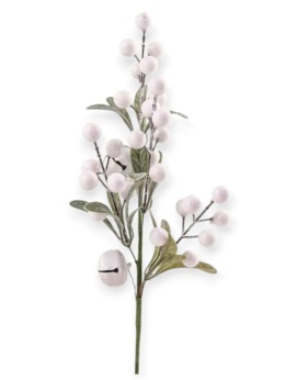 Gałązka jemioły 37cm białe owoce i dzwonki (CV37192)