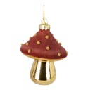 Flocked glass mushroom 9cm on a brown-gold clip (523389)